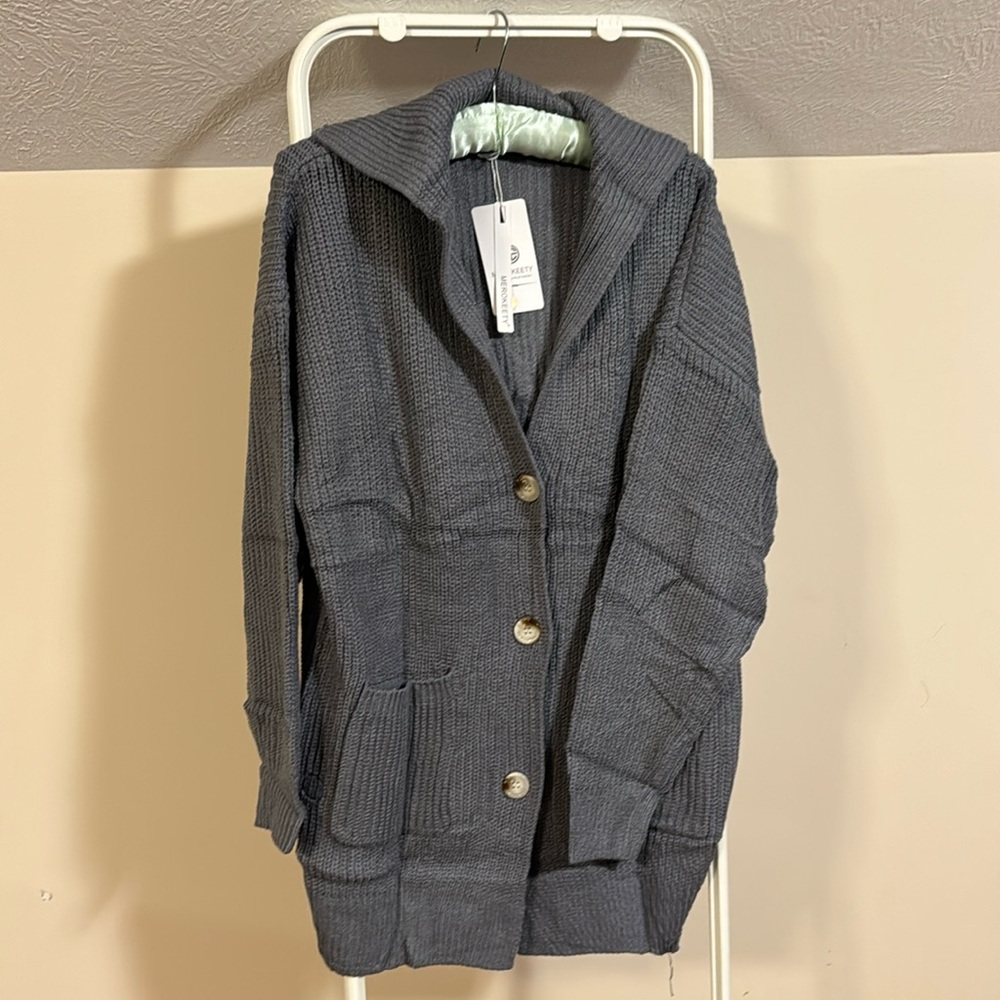 Merokeety grey knit long cardigan sweater
